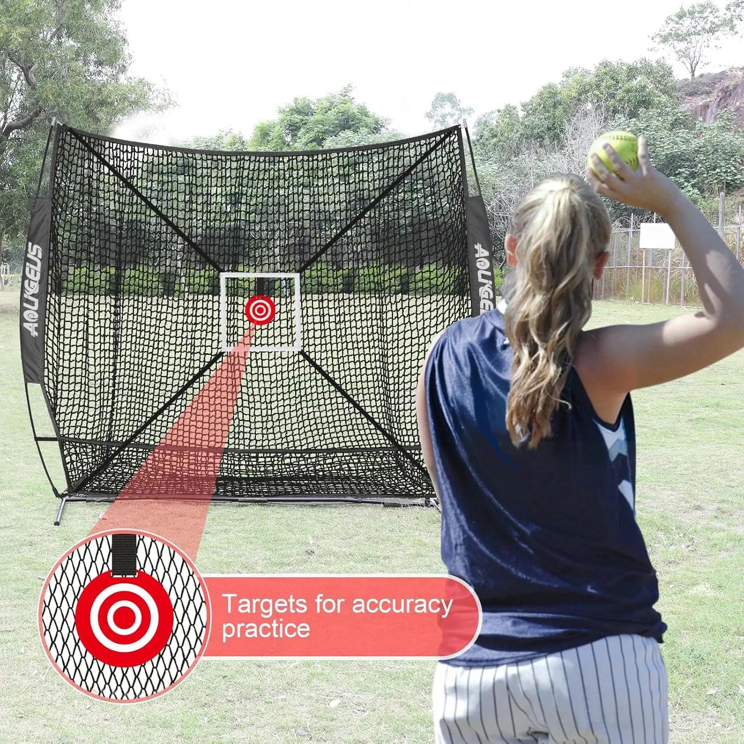 6'X6' Baseball Softball Practice Net with Batting Tee, Bonus Strike Zone Target and Bow Frame, for Hitting, Pitching, Catching