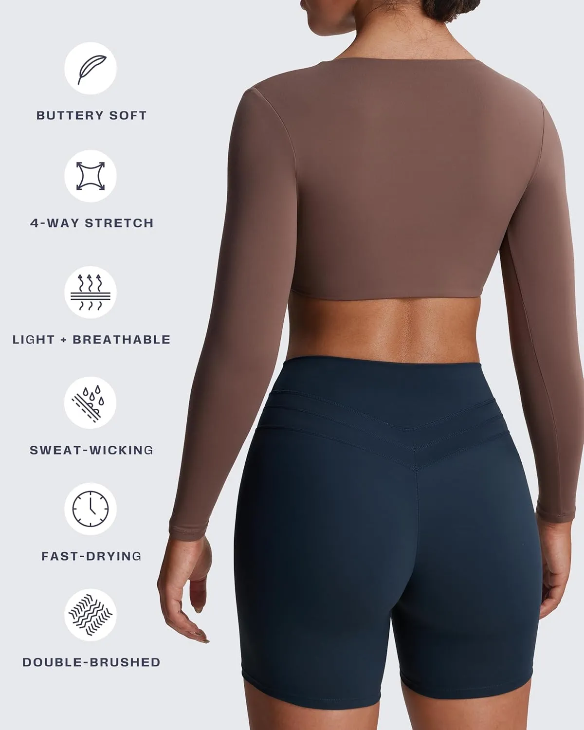 Aoxjox Long Sleeve Crop Tops for Women Sienna Twist Deep V Workout Cropped T Shirt Top