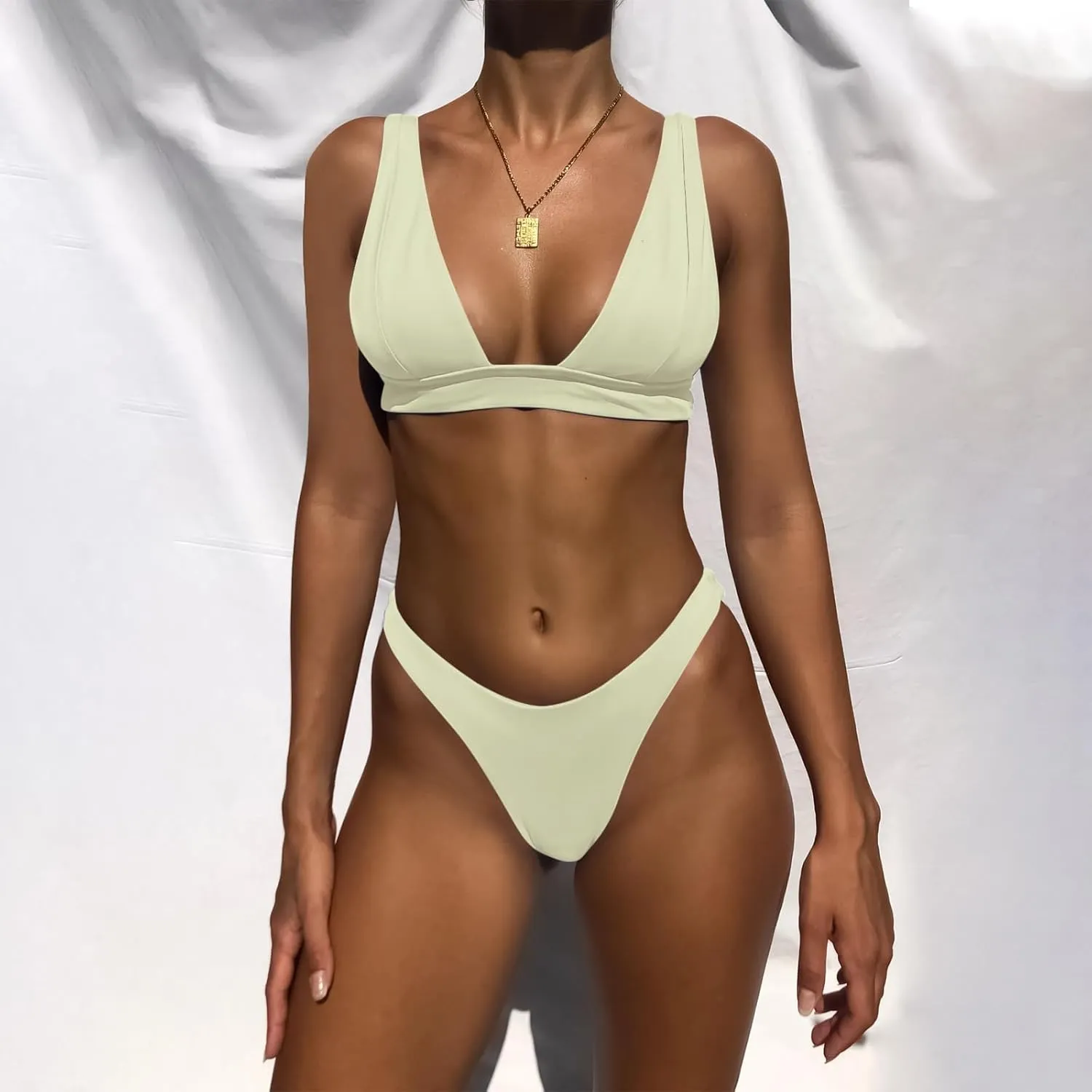 Bathing Suits for Women Deep V Neck Sexy Two Piece Bikini Sets for Women Thong Halter Cheeky Swimsuit
