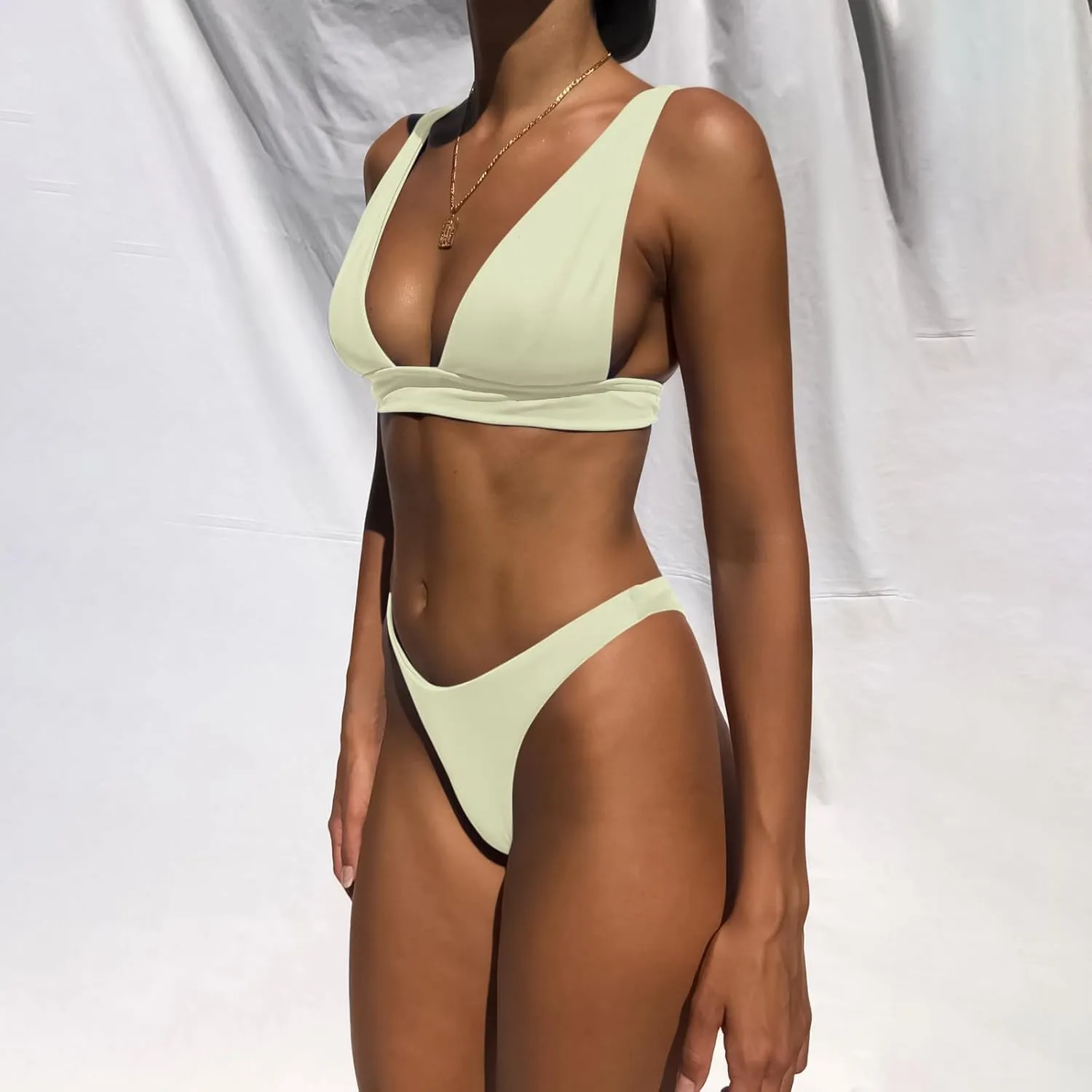 Bathing Suits for Women Deep V Neck Sexy Two Piece Bikini Sets for Women Thong Halter Cheeky Swimsuit