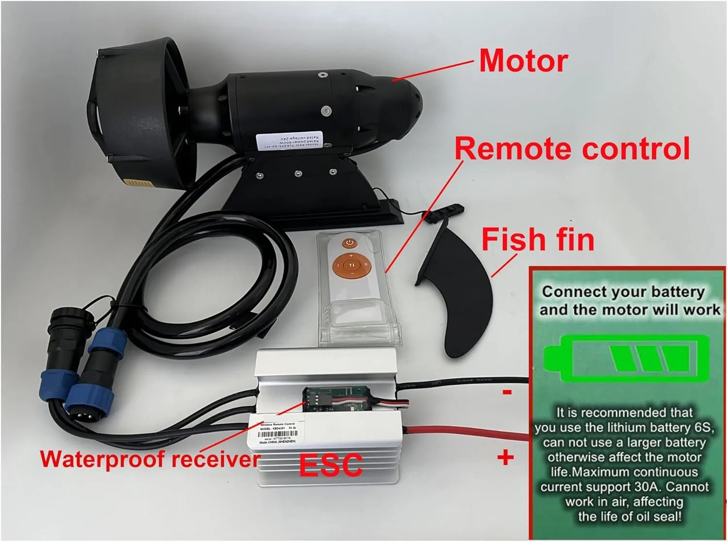 Battery Electric Fins Stand Up Paddle Board Propulsion Underwater Brushless Motor Surf Fishing Surfboard Propeller with Remote Control for Inflatable,Paddle Boards,Fishing Boats