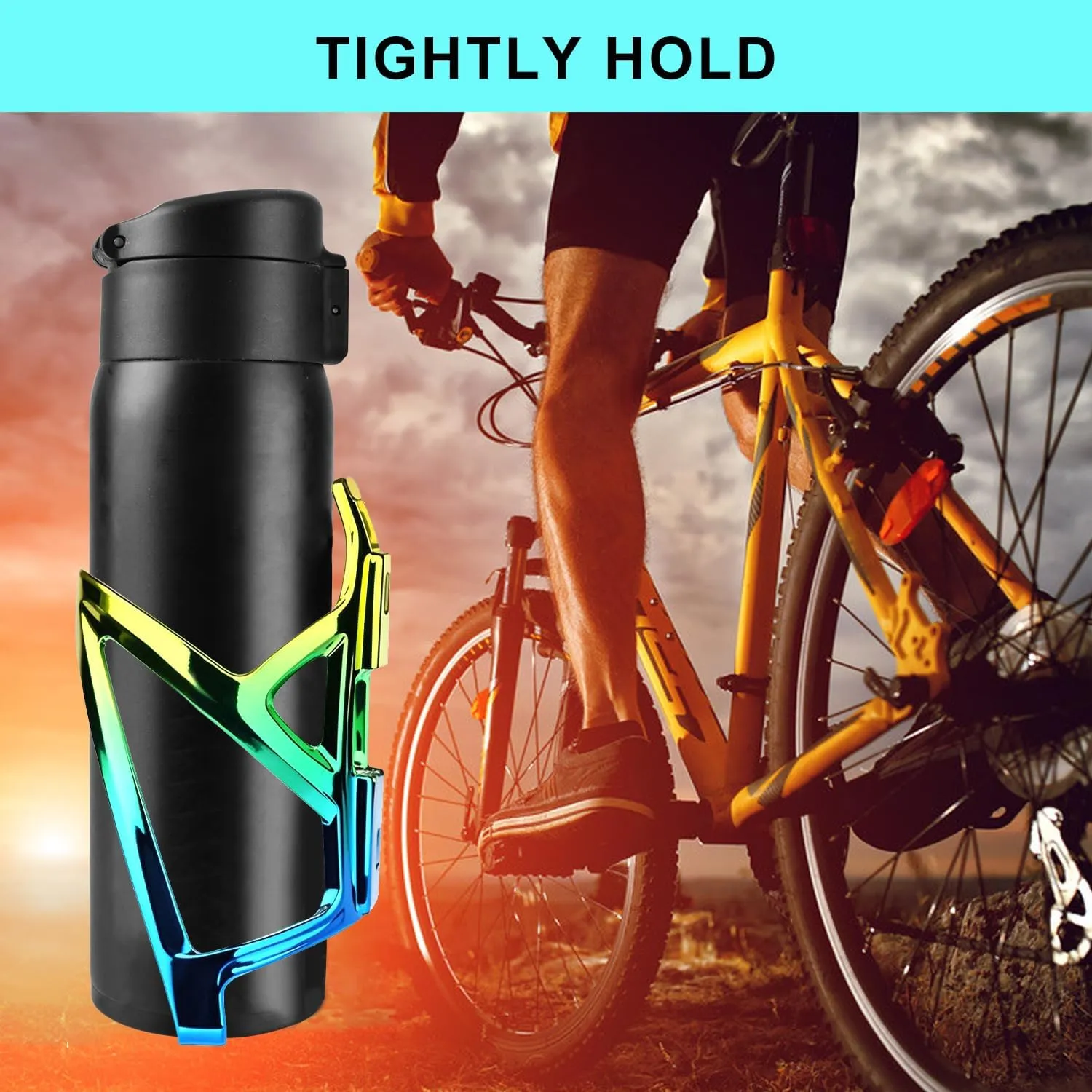 Bike Water Bottle Holder with Screws Lightweight Cycling Bicycle Water Bottle Holder for Road, Mountain Bike (Dazzle Yellow Blue)