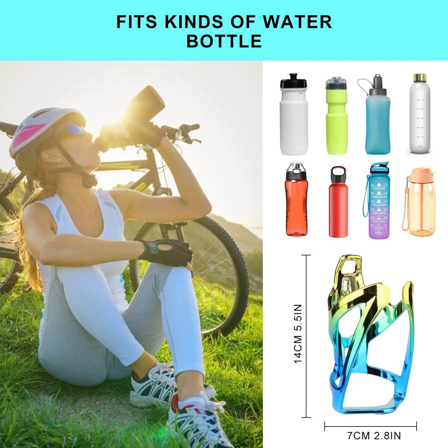 Bike Water Bottle Holder with Screws Lightweight Cycling Bicycle Water Bottle Holder for Road, Mountain Bike (Dazzle Yellow Blue)