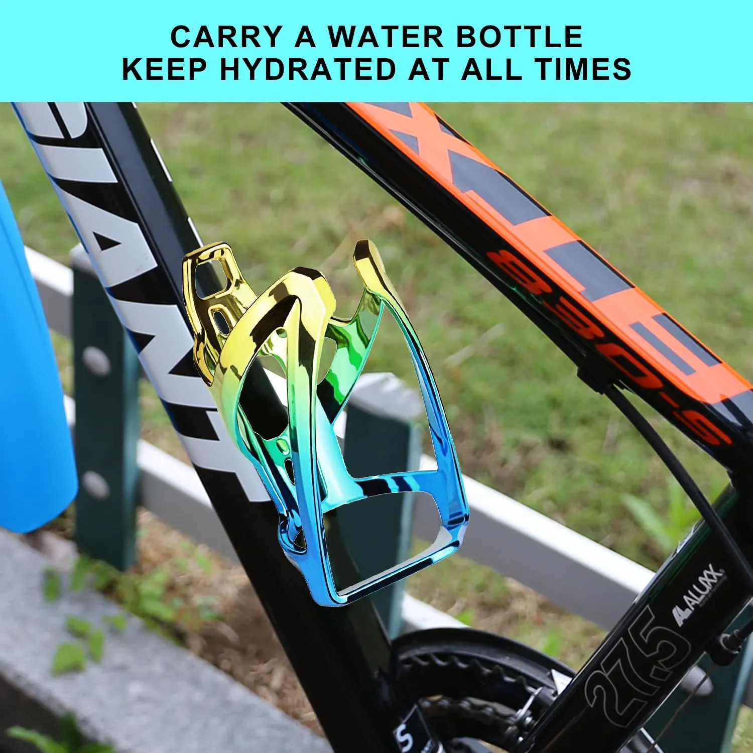 Bike Water Bottle Holder with Screws Lightweight Cycling Bicycle Water Bottle Holder for Road, Mountain Bike (Dazzle Yellow Blue)