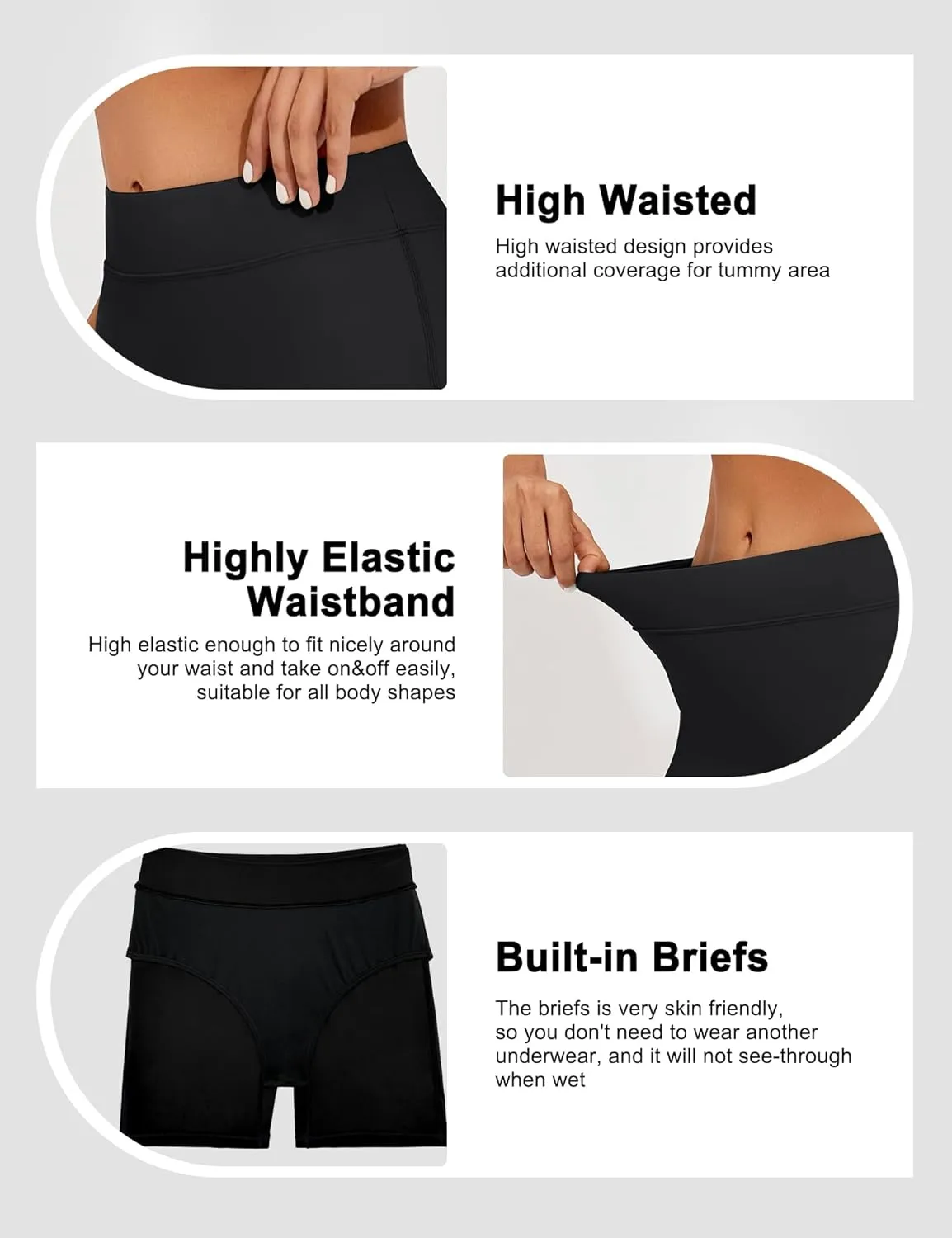 Bonneuitbebe Women's Swim Shorts High Waist Bathing Suit Bottoms UPF 50  Swimsuit Boy Shorts Bikini Board Shorts S-XXL