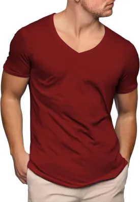 Casual Short Sleeve Shirts for Mens Deep V Neck T Shirts Muscle Slim Fit Tee Low Cut Stylish Tops