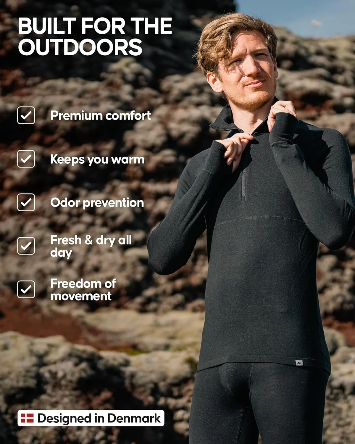 Danish Endurance Merino Wool Long Sleeve for Men, Thermal Top, Merino Wool Base Layer Underwear, with or Without a Zipper