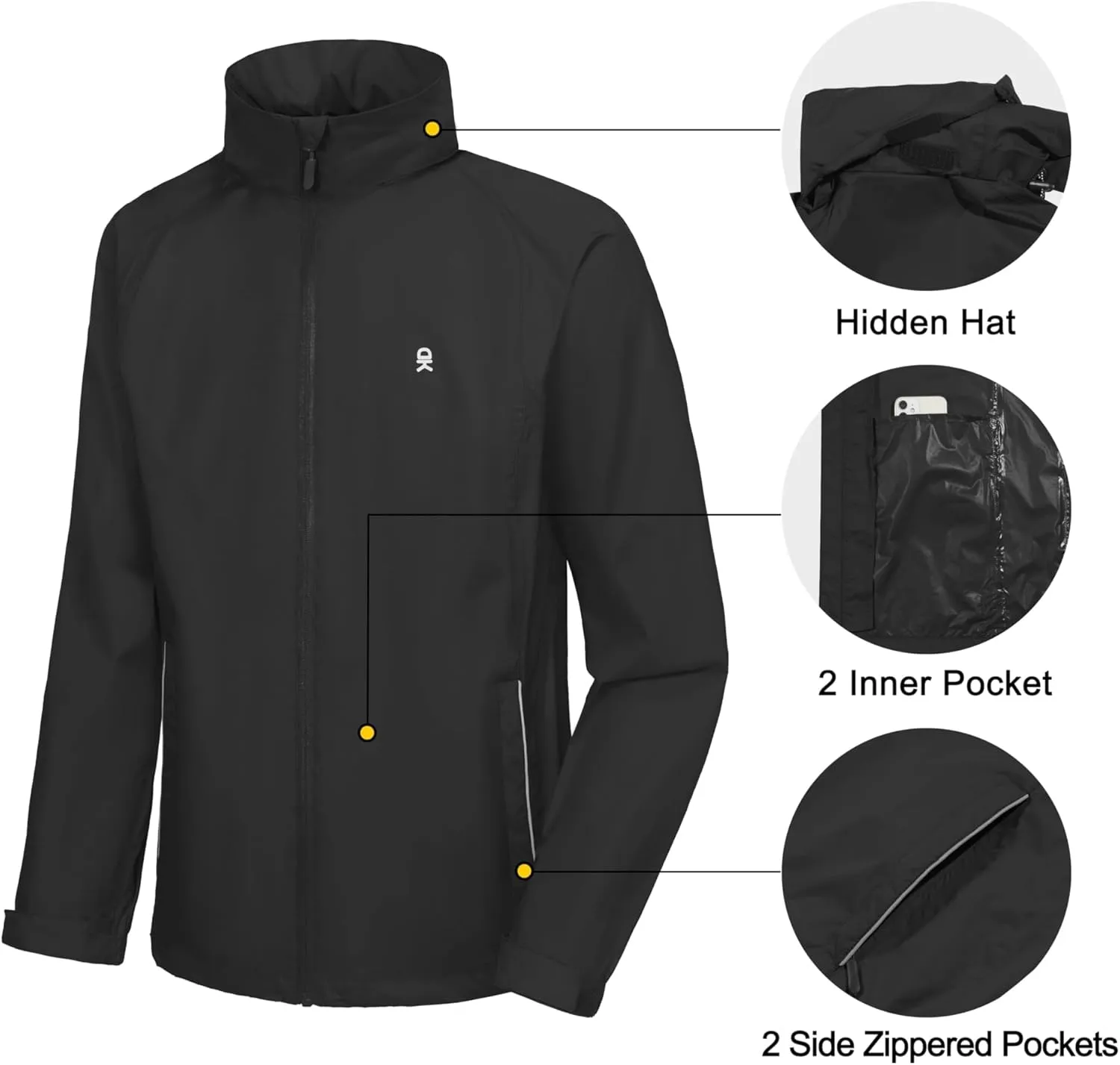 Little Donkey Andy Men's Waterproof Rain Jacket Lightweight Rain Shell Jacket Raincoat with Packable Hood