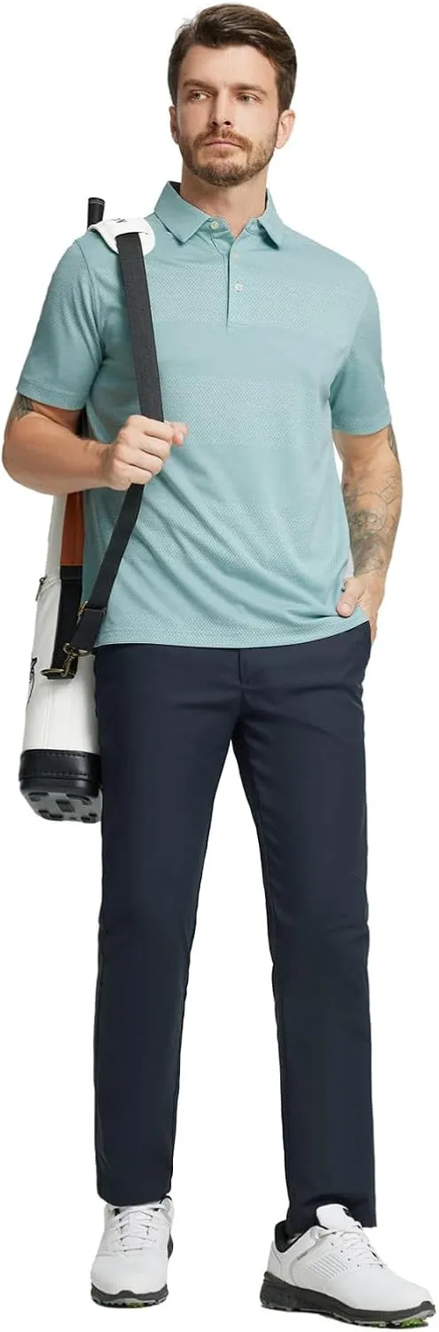 M MAELREG Mens Polo Shirts Short Sleeve Dry Fit Jacquard Performance Moisture Wicking Casual Pocket Golf Shirts for Men