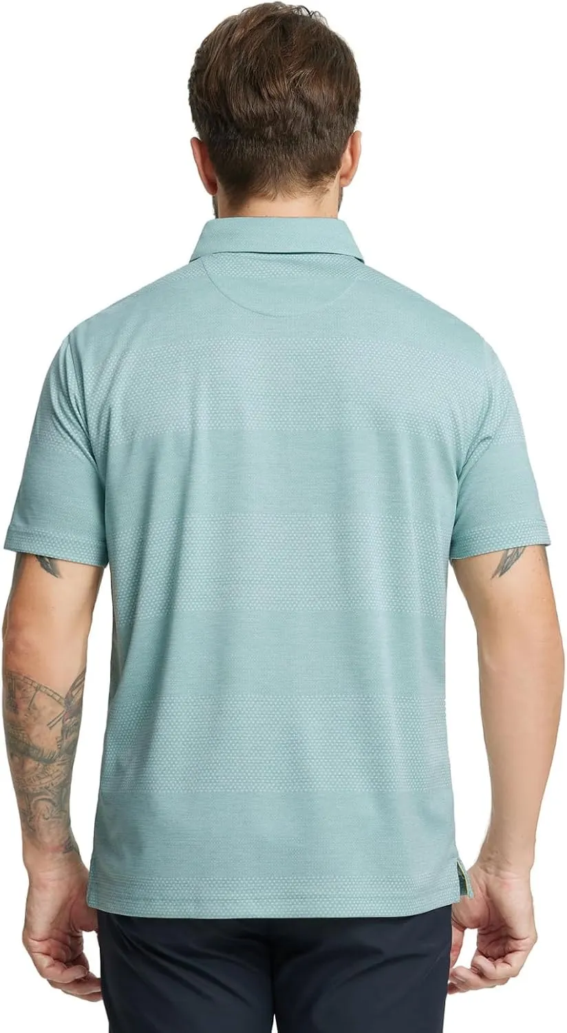 M MAELREG Mens Polo Shirts Short Sleeve Dry Fit Jacquard Performance Moisture Wicking Casual Pocket Golf Shirts for Men