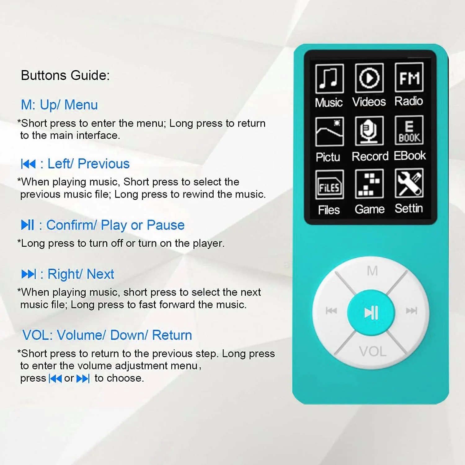 MP3 Player with 32GB TF Card,Built-in HD Speaker,Portable HiFi Music Player with Video/Voice Recorder/FM Radio/Photo Viewer/E-Book Player for Kids