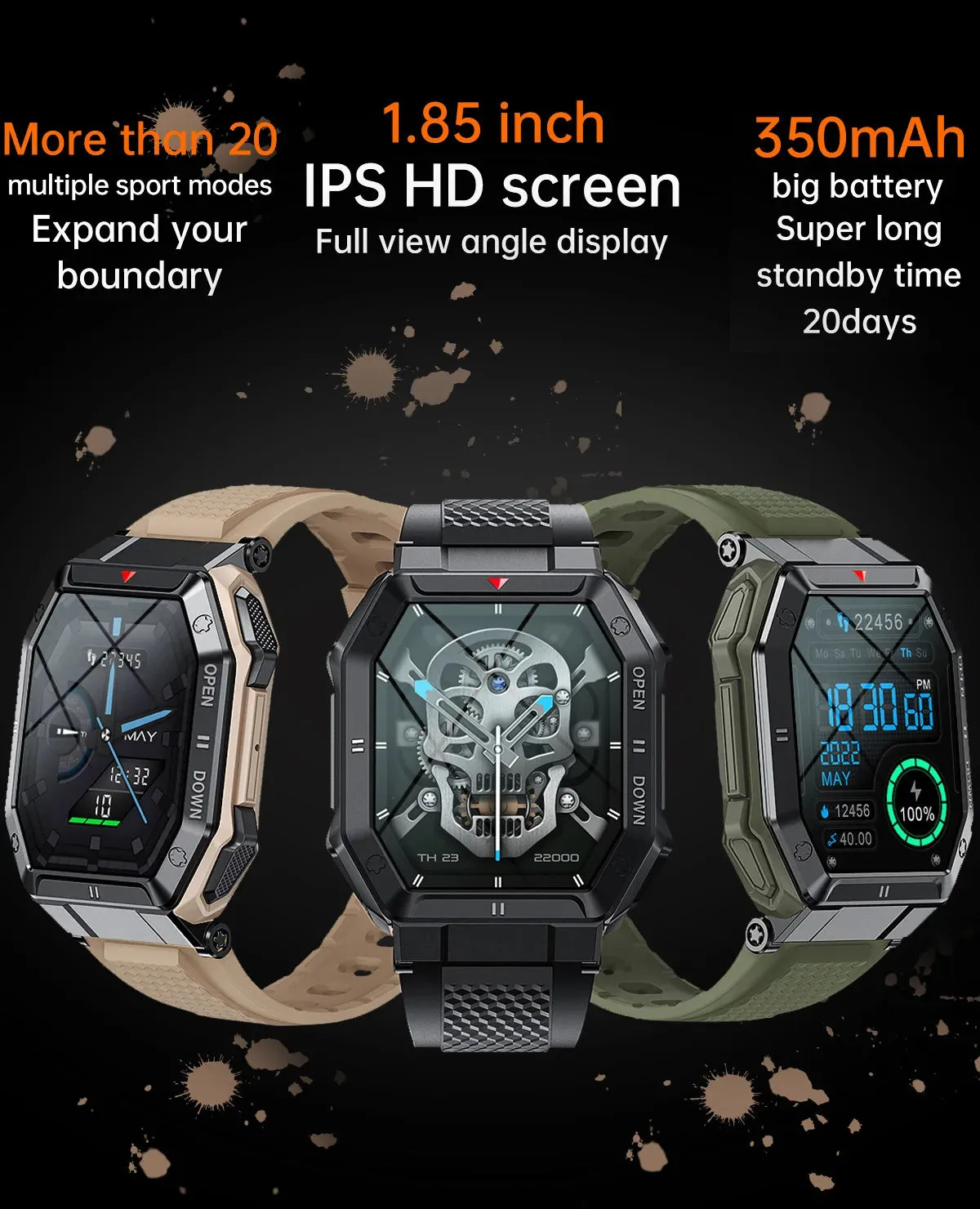 RECON GS2U Tactical Android - IOS  Big Screen HD Smart Watch