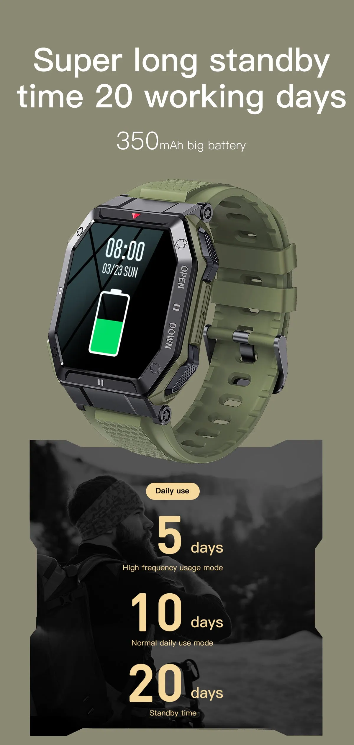 RECON GS2U Tactical Android - IOS  Big Screen HD Smart Watch
