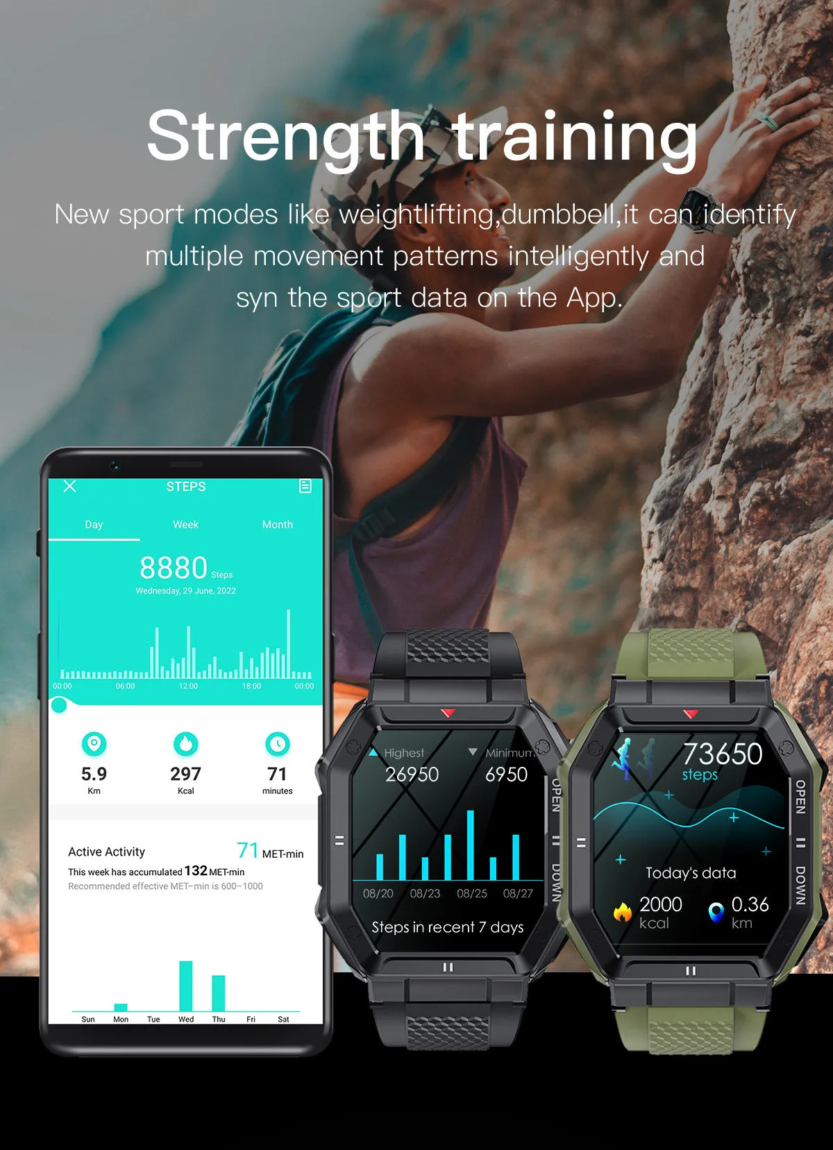 RECON GS2U Tactical Android - IOS  Big Screen HD Smart Watch
