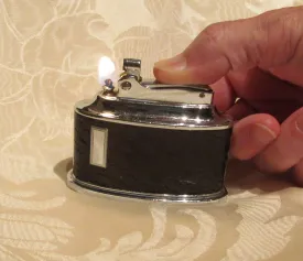 Ronson Senator Table Lighter 1950s Brown Leather Chrome Working Lighter