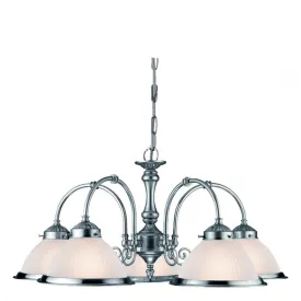 Searchlight 1045-5 American Diner - 5 Light Ceiling Satin Silver Acid Glass