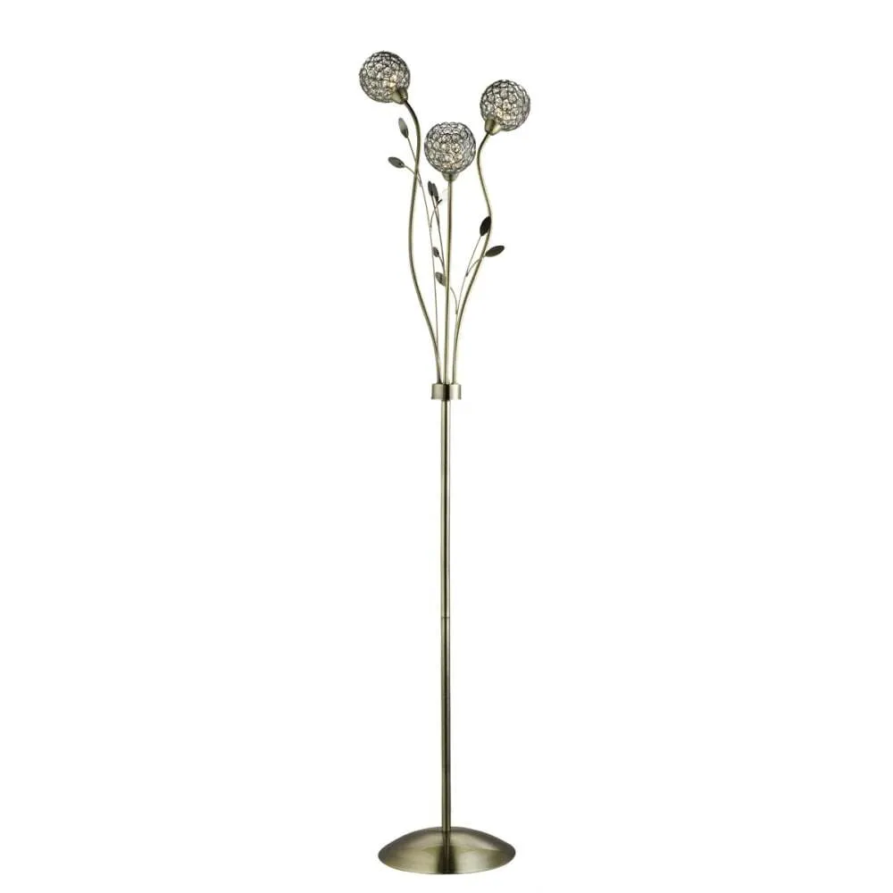 Searchlight 3573AB Bellis Ii - 3 Light Floor Lamp Antique Brass Clear Glass Deco Shade