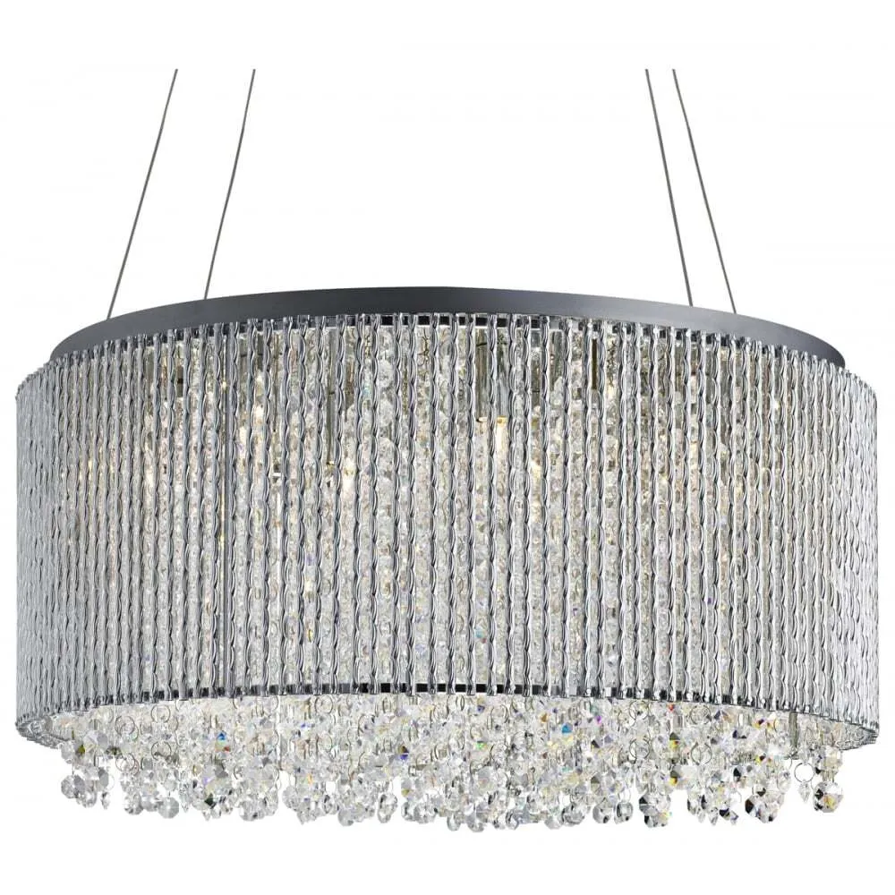 Searchlight 4048-8CC Beatty 8 Light Drum Pendant Chrome Clear Crystal