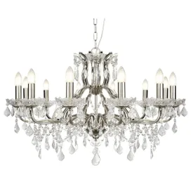Searchlight 87312-12SS Paris 12 Light Chandelier Clear Crystal Drops & Trim Satin Silver