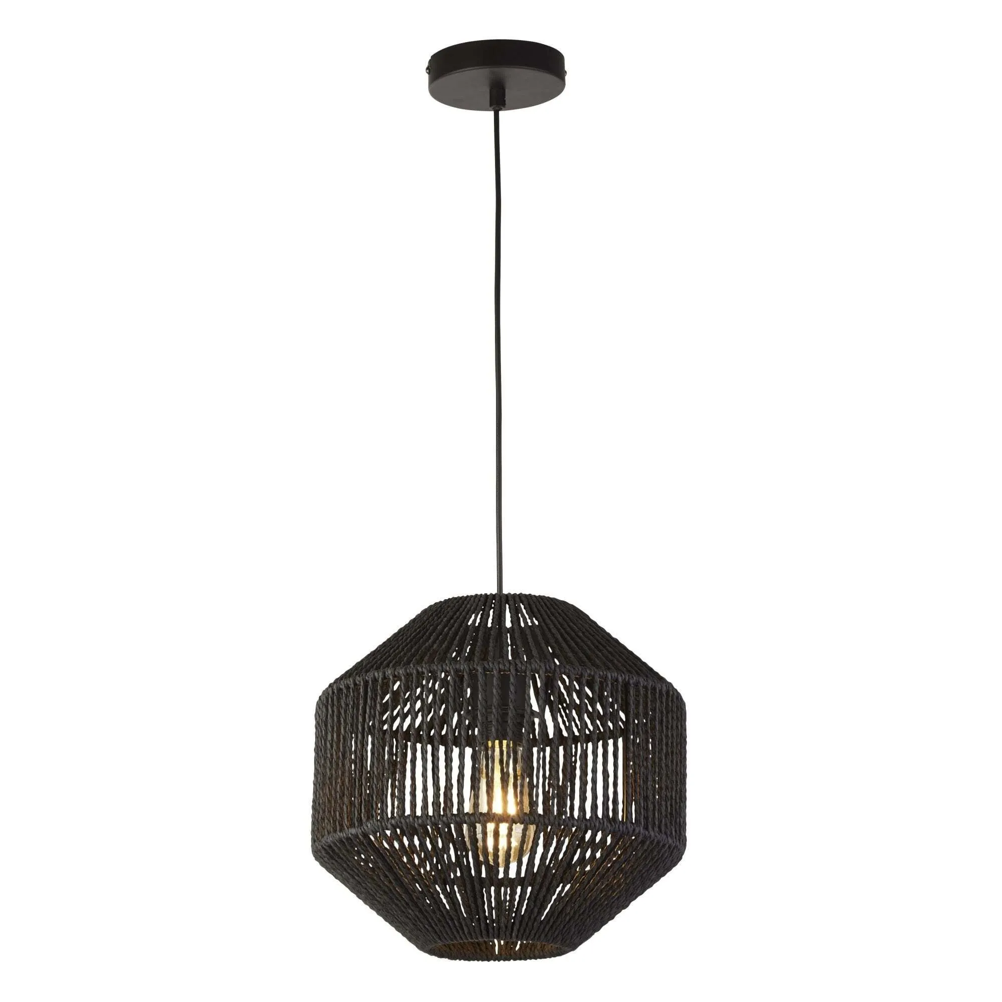 Searchlight Lighting 11203-1BK Wicker 1 Light Pendant Black Wicker