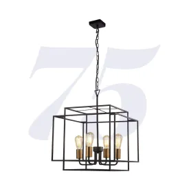 Searchlight Lighting 4634BK Crate 4 Light Black Frame Pendant Bronze Lampholders