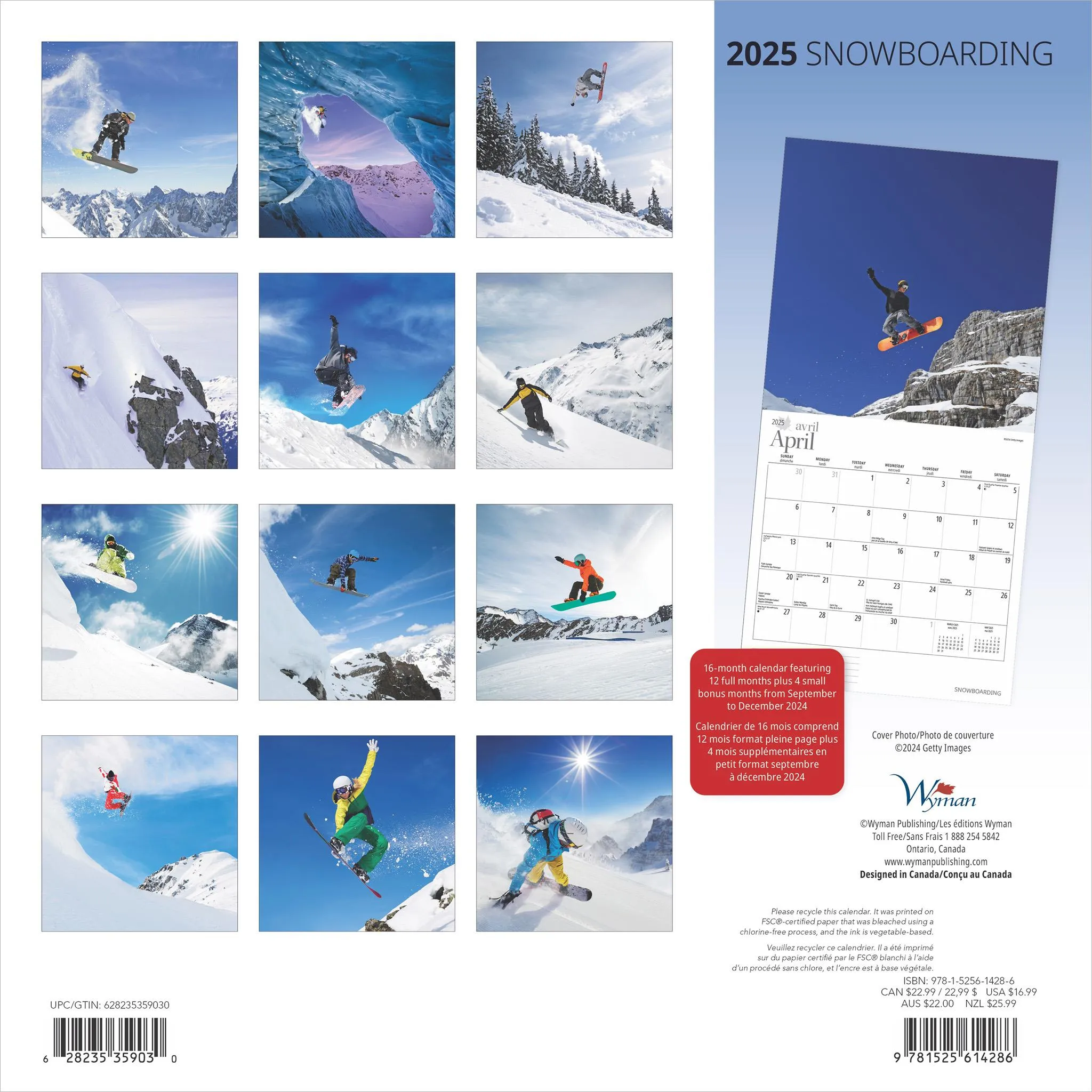 Snowboarding Wall 2025 Calendar