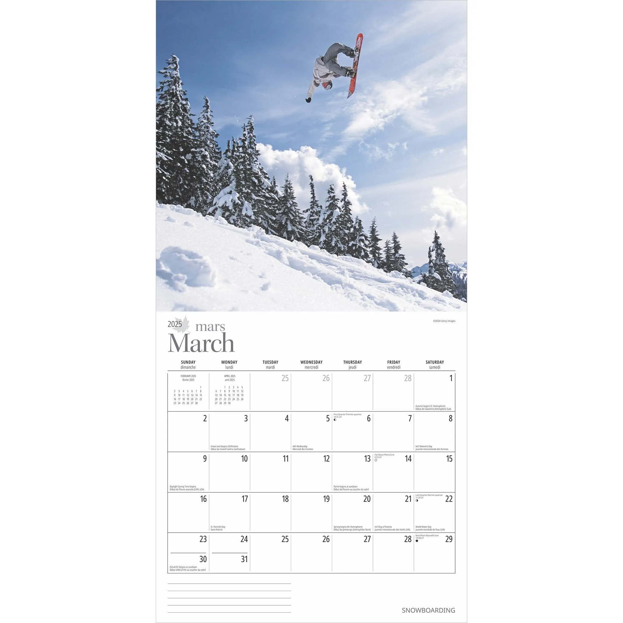 Snowboarding Wall 2025 Calendar