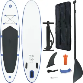 Stable and Easy-to-Use Inflatable Stand Up Paddle Board Set, for Surfing and Recreation, Blue and White