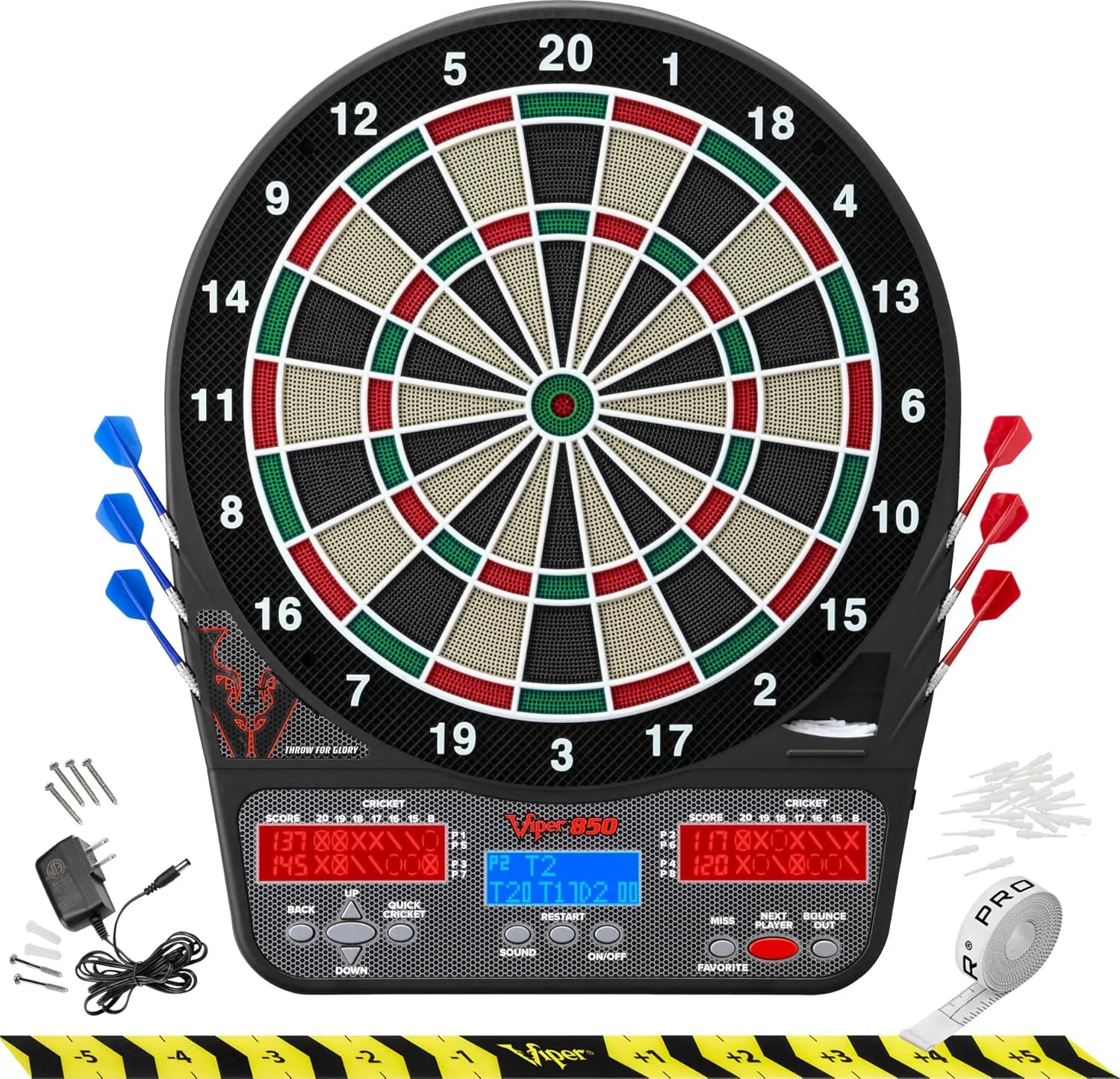 Viper 850 Electronic Dartboard, Ultra Bright Triple Score Display, 50 Games With 470 Scoring Variations, Regulation Size Target-Tested-Tough Segments Made From High Grade Nylon, Includes 6 Darts,Black