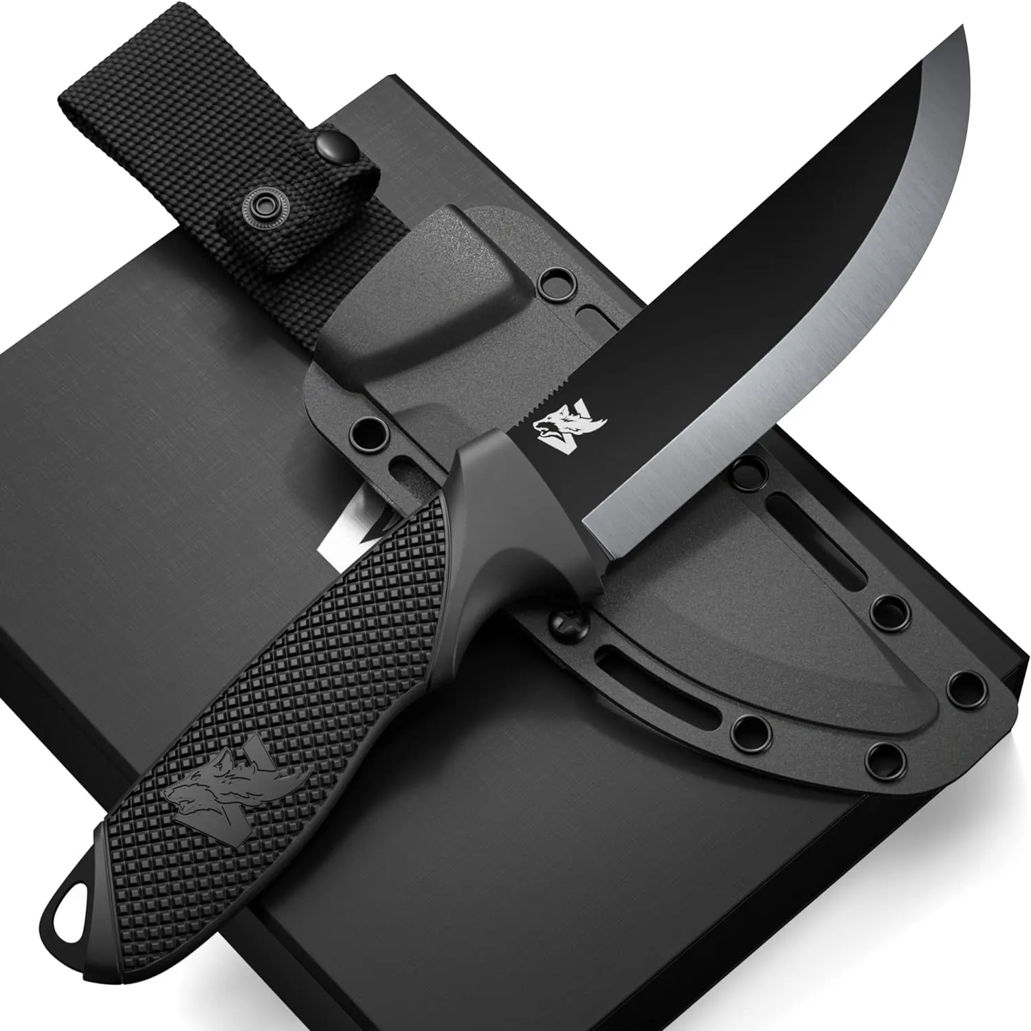 W-SCANDI Full Tang Survival Knife with Sheath - Stylish Tactical Fixed Blade - Made of D2 Steel - Bushcraft and Camping Knife Survival - Perfect EDC Hunting Knife with TPE Handle