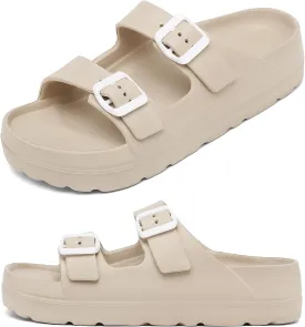 Womens Platform Sandals with Arch Support, Adjustable Buckle Beach Sandal Woman Comfort Lightweight Ultra Cushion EVA Slides