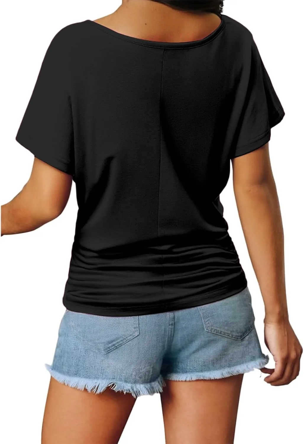 Womens Summer Blouses 2025 Solid Short Sleeve V Neck Casual Loose Fit Shirts Basic Comfy Breathable Trendy Tops