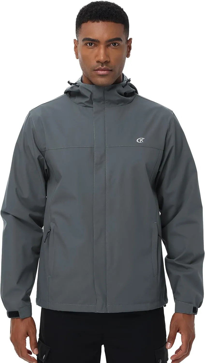 YuKaiChen Mens Rain Jacket Waterproof Hooded Windbreaker Jacket Lightweight Outdoor Hiking Shell Coat