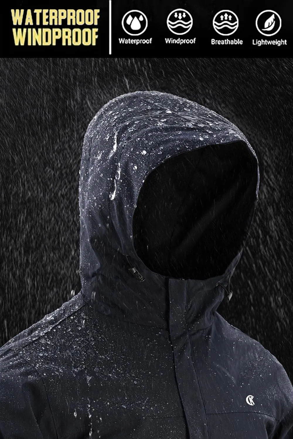 YuKaiChen Mens Rain Jacket Waterproof Hooded Windbreaker Jacket Lightweight Outdoor Hiking Shell Coat