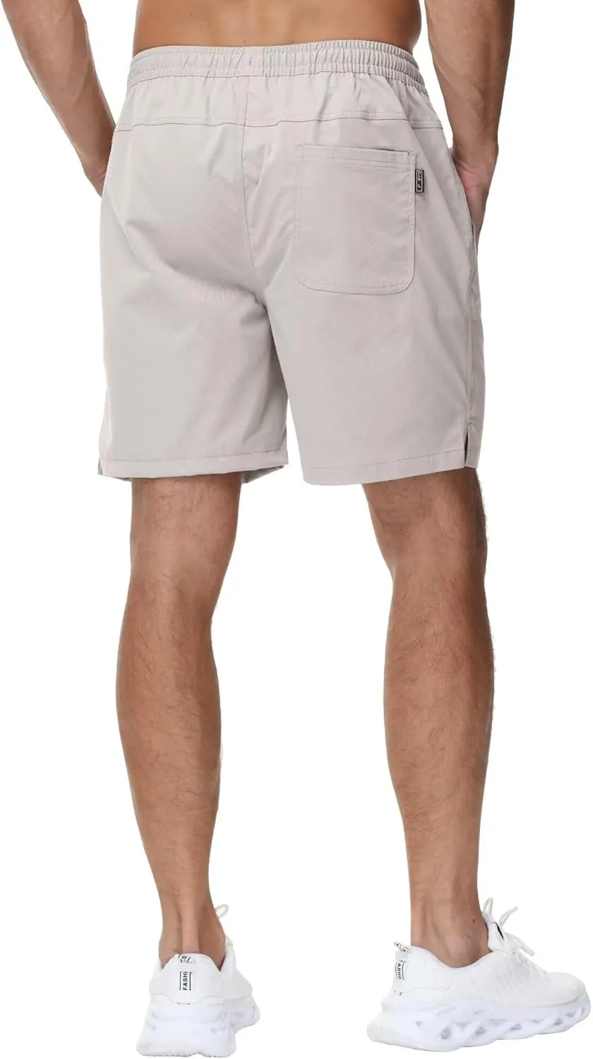 Yundobop Men's Casual 7 Inch Shorts Twill Drawstring Summer Beach Stretch Golf Shorts with Zipper Pockets